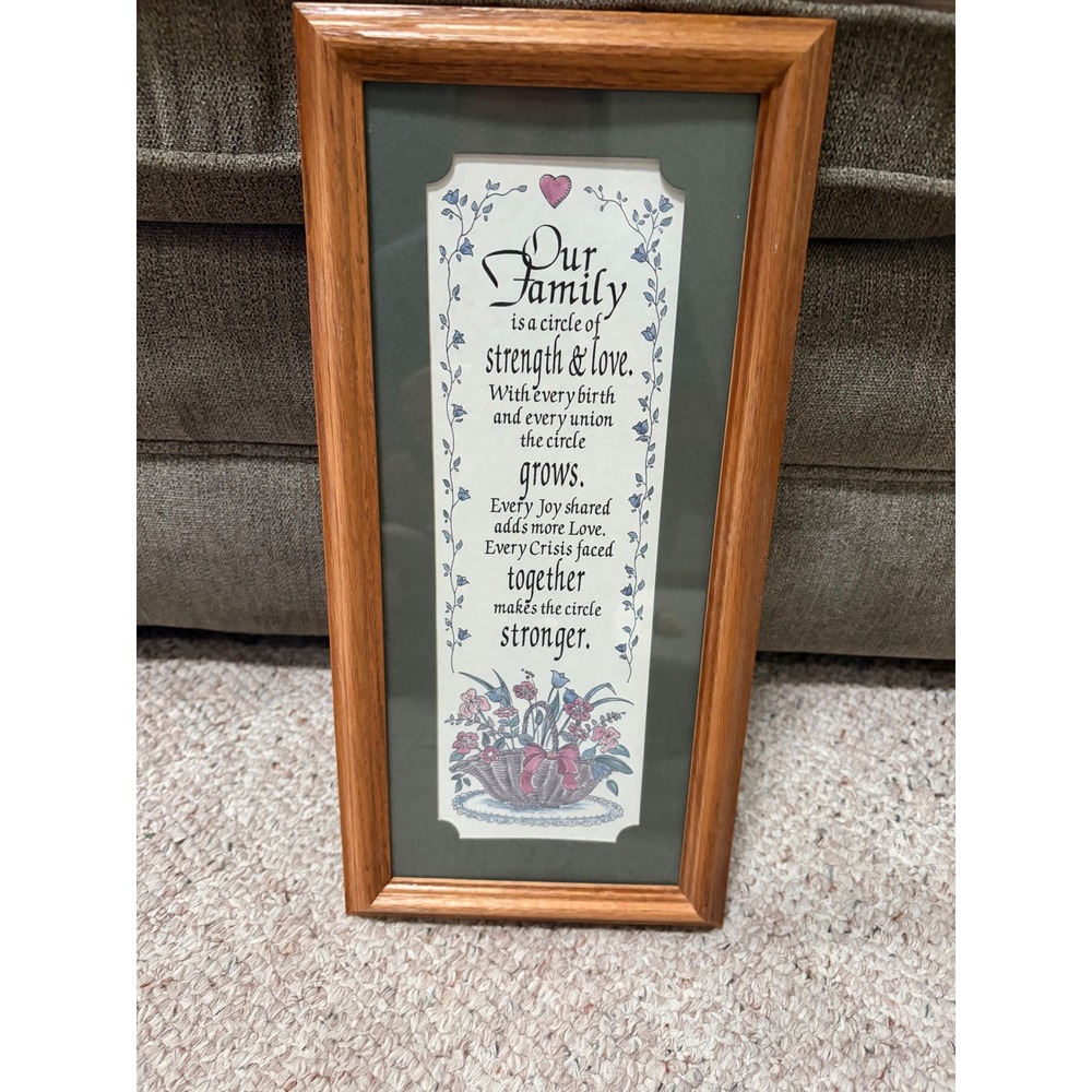 James Lawrence Co Our Family Poem Framed Wall Art Oak Wood Frame 14.5x7.25